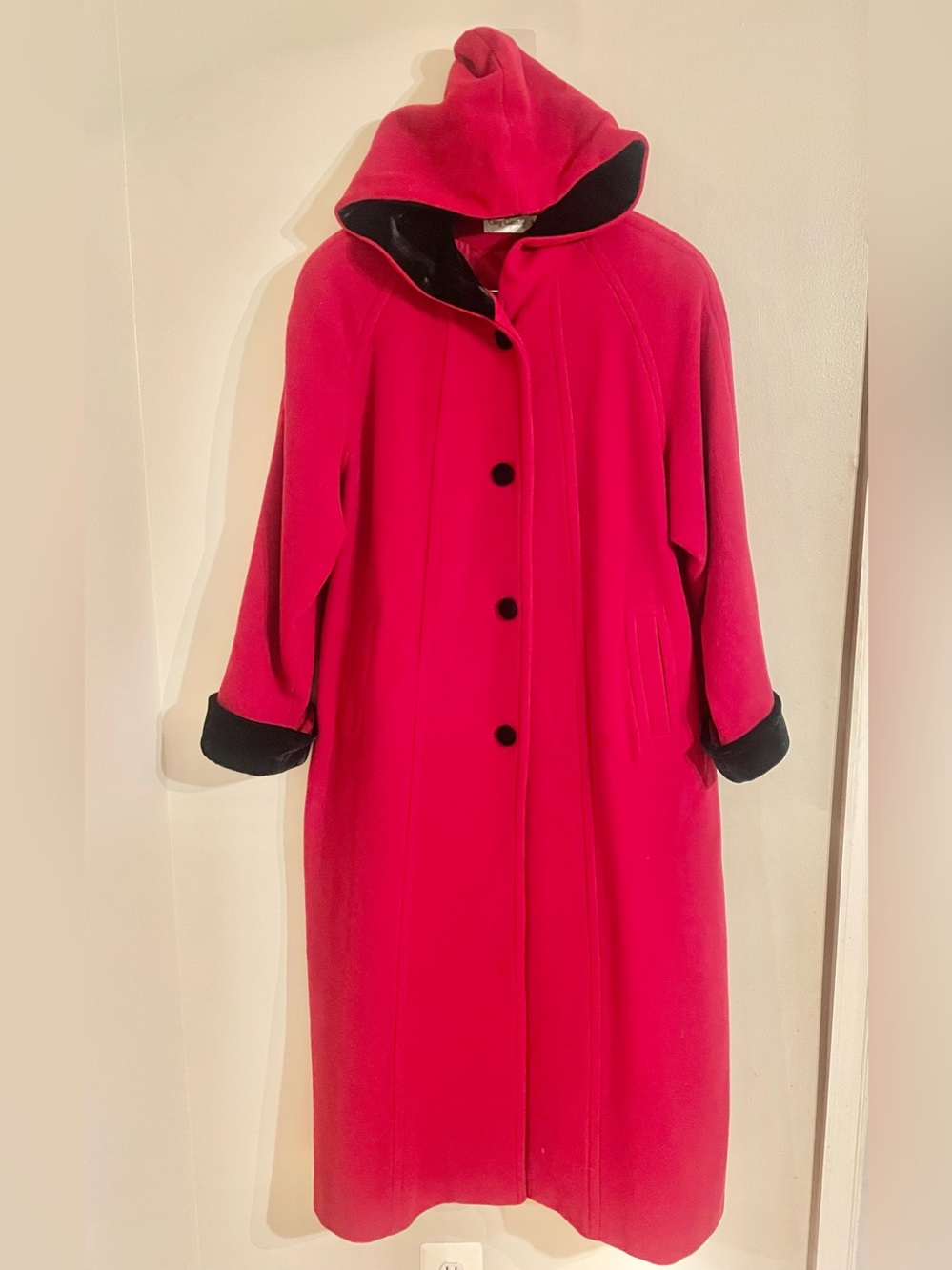 Vtg Oleg Cassini 100% Wool Opossum Fur Cuffs Military Princess Swing Maxi Coat 6